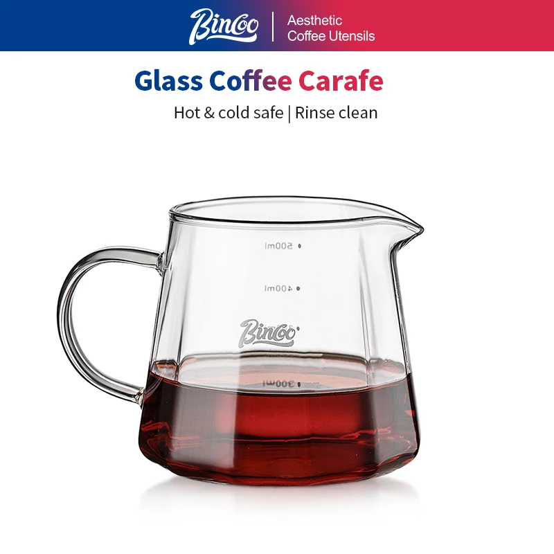 Bincoo 500ml 700ml Coffee Servers Maker Glass Coffee Sharing Pot for Drip Manual Pour over Coffee Pot for Home/Office/Café