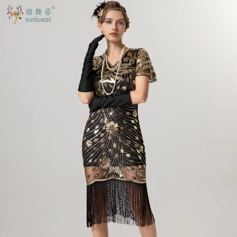 

Summer Elegant Sequin Embroidery Tassel Cocktail Party Evening Dress Medieval 1920s Gatsby Retro Theme Makeup Ball Party Dress