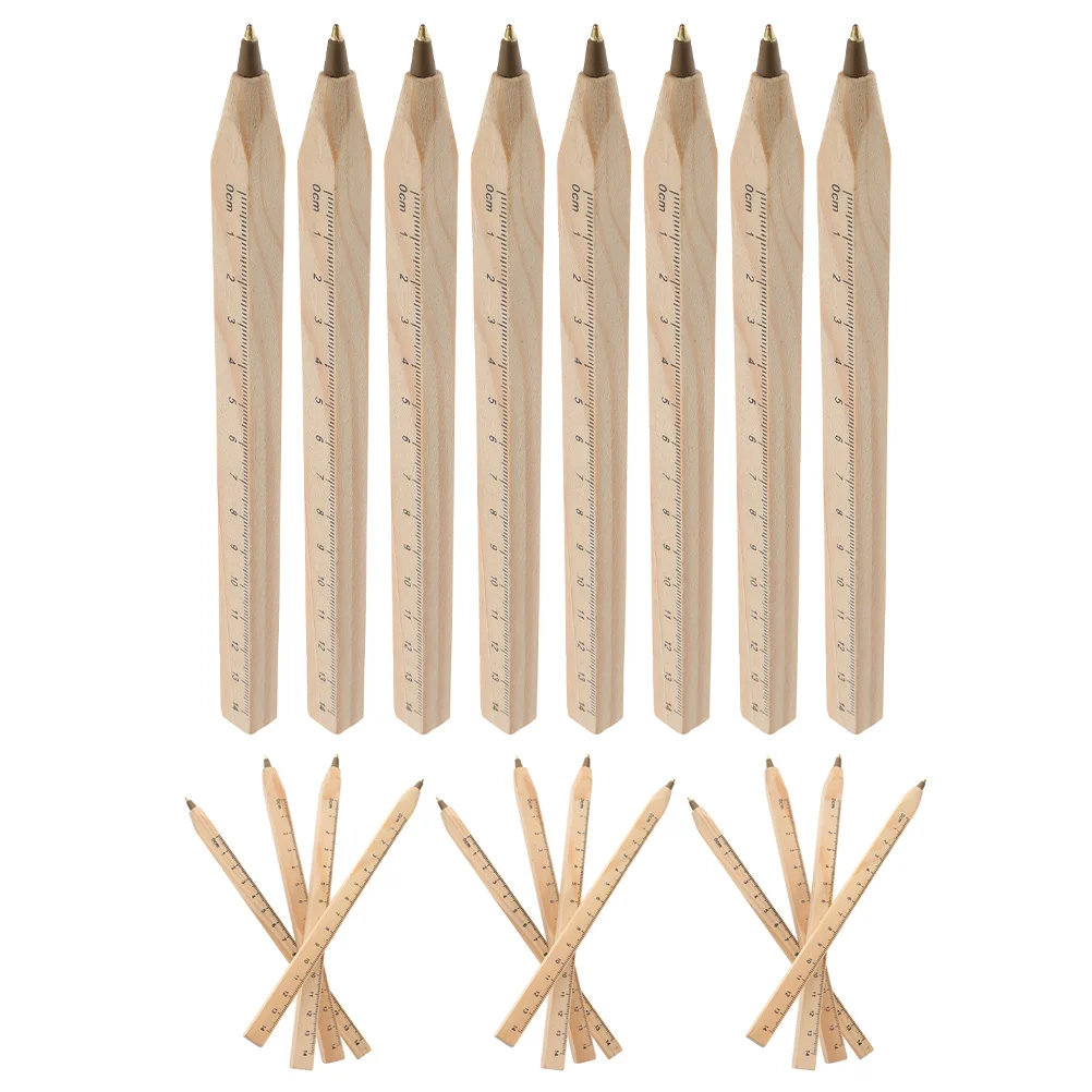 

20pcs Solid Wood Ballpoint Pens Writing Tools Ruler Function Carpenter Builder DIY Craftsman Eco Friendly Office Supplies Black