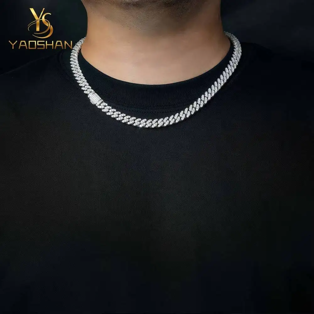 Luxury Yaoshan 8mm 1Single Row Moissanite Cuban Chain Link Bracelet Gold Plated S925 925 Sterling Silver Iced Out GRA VVS D Colo