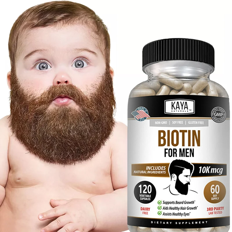 Biotin Capsules for Men – Hair Growth Vitamins – Natural Biotin Supplement for Men’s Beard and Hair Growth, Helps Eye Health