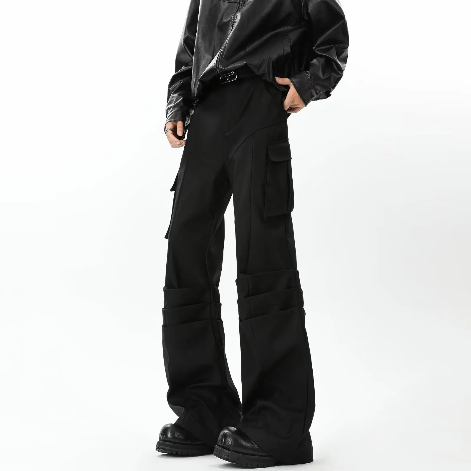 

Mr. WH American High Street, прямые сложенные брюки для поездок на работу, расклешенные рабочие брюки для мужчин и женщин, повседневные брюки высокого класса