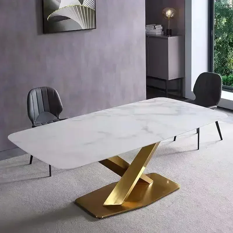 Italian light luxury marble slate blue dining table, high-end custom postmodern kitchen