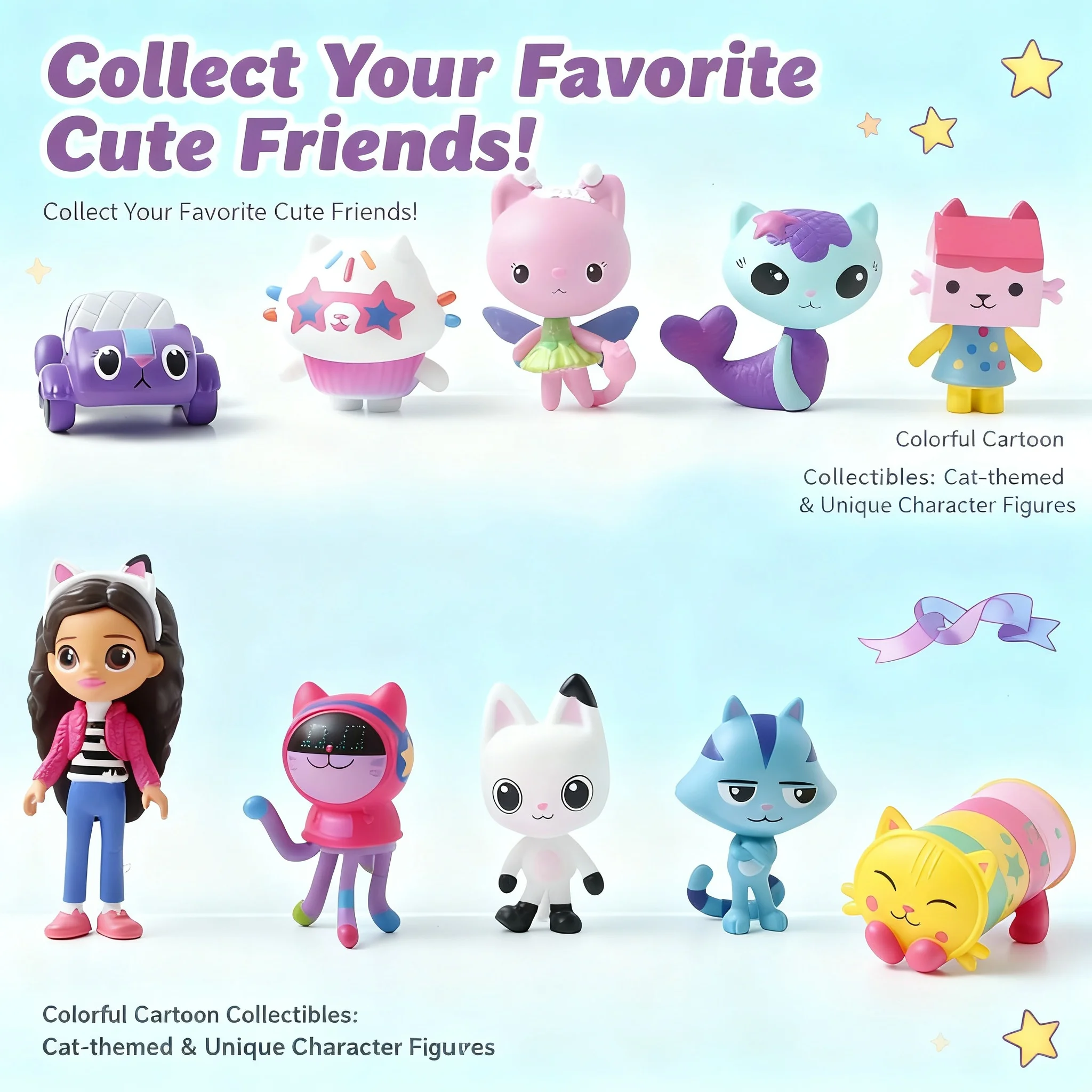 

10pcs Gabby Dollhouse Anime Figure Toy Smiling Car Cat Hug Gaby Girl Dolls Cartoon Mercat Birthday Kids Gift