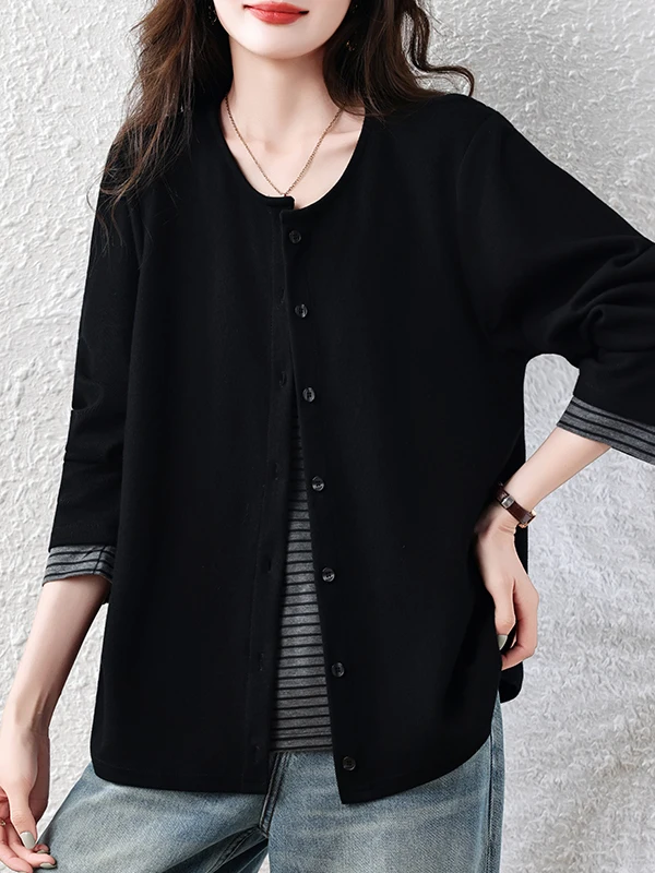 plus Size Women's Autumn Winter Loose Fit Base Layer Shirt Slimming Hoodie Open Cardigan Casual Style Long Sleeve round Neck