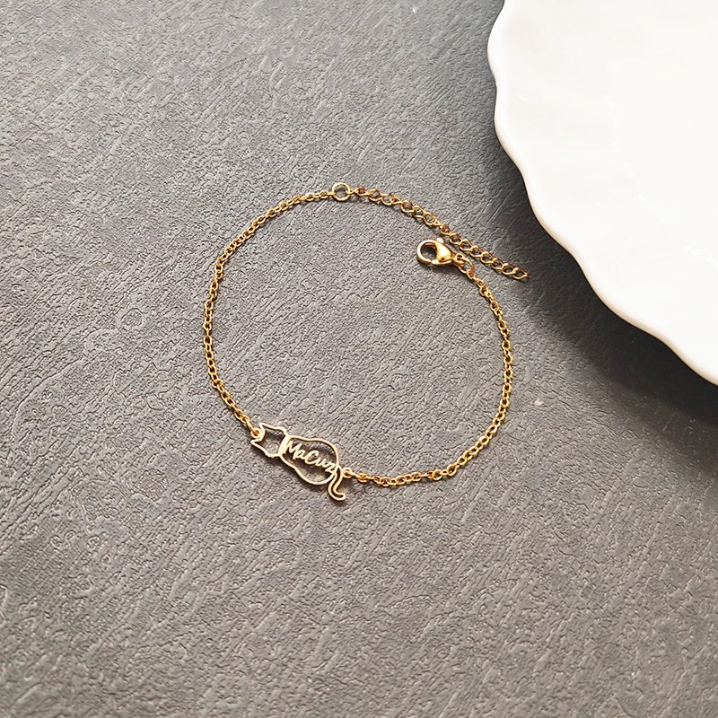 

Custom Name Cute Cat Charm Bracelet Stainless Steel Adjustable Chain Bracelets Animal Vintage Amulet Jewelry Gift for Women