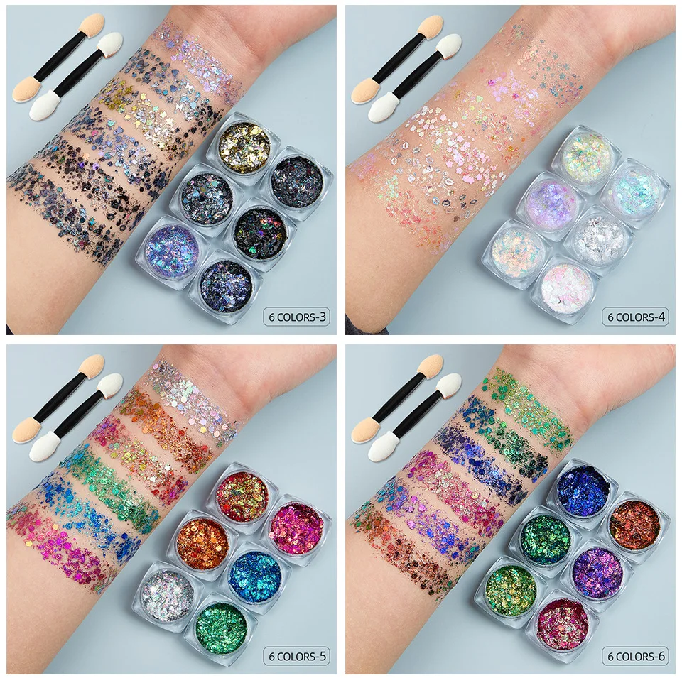 6 Color Cosmetic Grade Body Art Holographic Chunky Glitter gel for Face Body Eyes and Hair Decoration Makeup Glitter