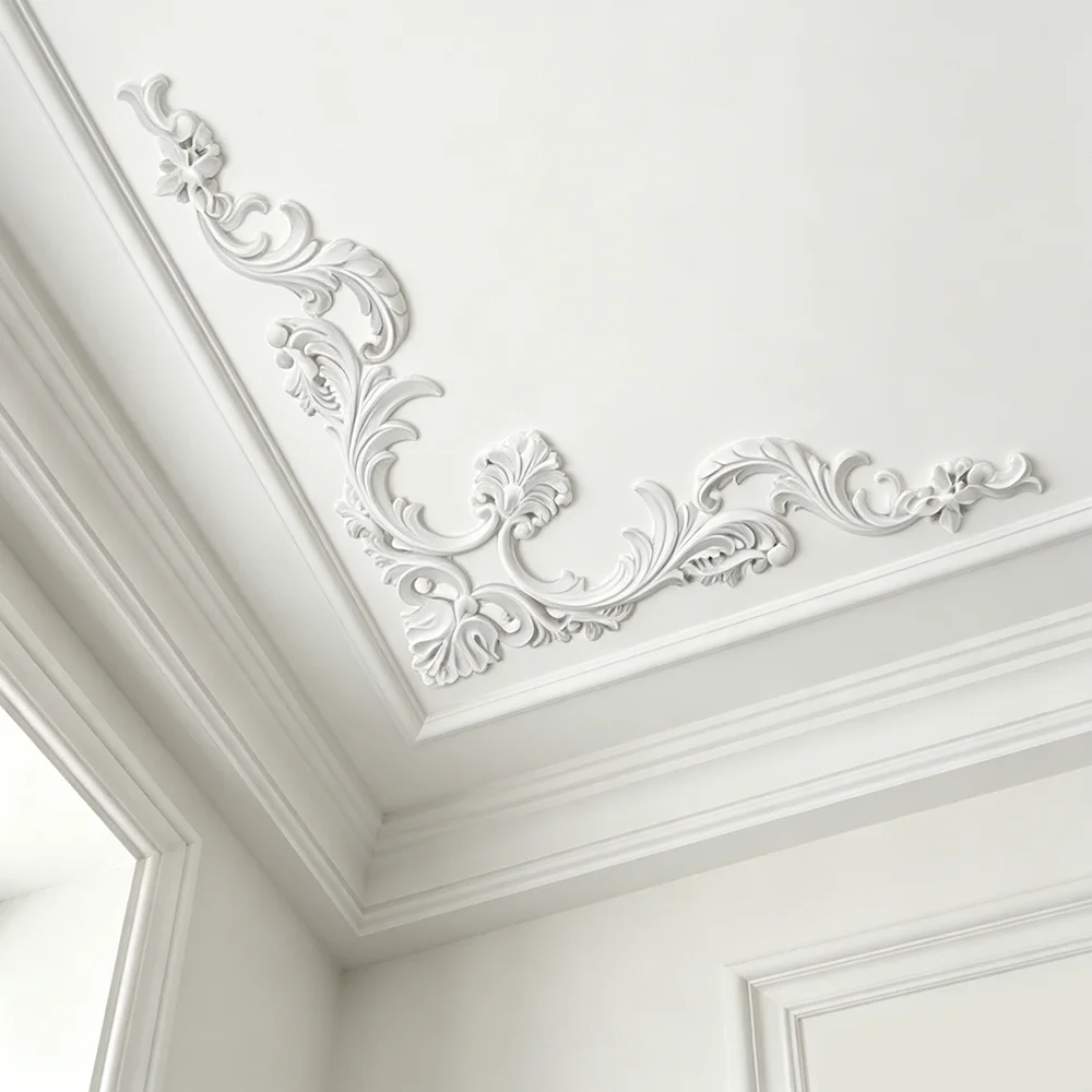 

PU Ceiling Molding Kit Corner Decoration Mural Trim Flower Pattern French Style Wall Decor for Ceiling Molding Wainscoting Panel