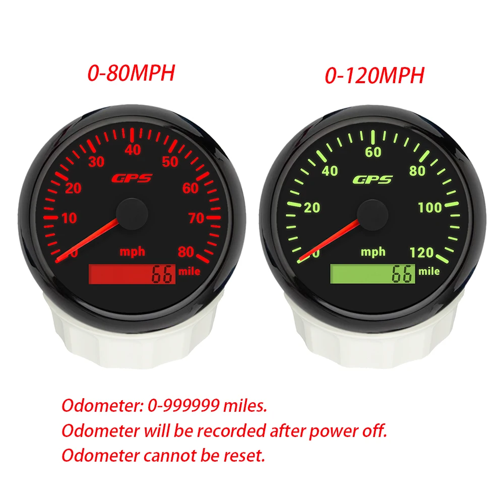 عداد السرعة Rhaxel 85mm GPS 30KM/H 80MPH 200MPH عداد المسافات مع 7 ألوان خلفية 12 فولت 24 فولت لأوعية الدراجات النارية في السيارة