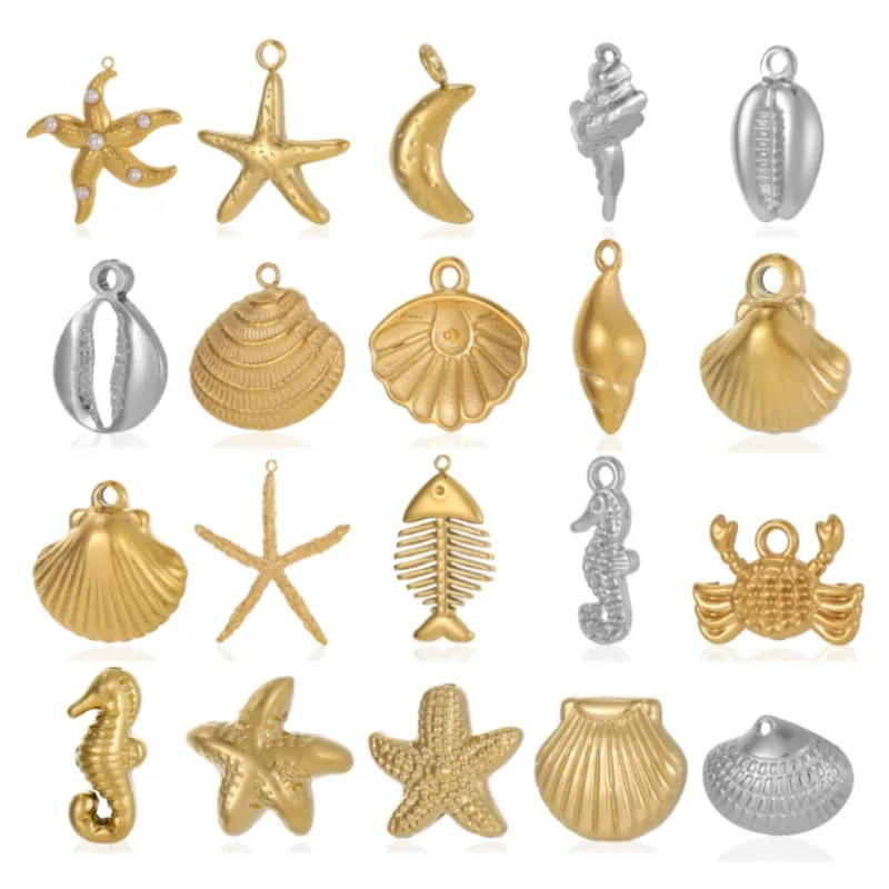 Boho Ocean‑Theme Charm Pendants Gold & Silver Plated Starfish Seahorse Crab Fishbone For Handmade DIY Necklace Bracelet Supplies