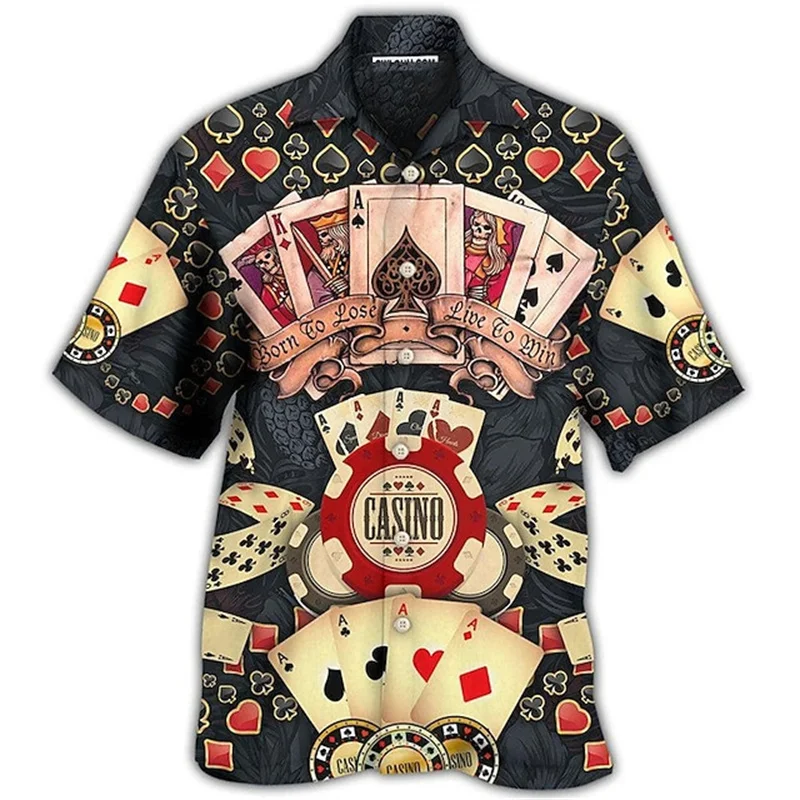 Men's 2024 Casual 3D Shirts Playing Card Printed Fun Shirts Street men's Summer Short Sleeved Clothing Men's Outdoor Clothing
