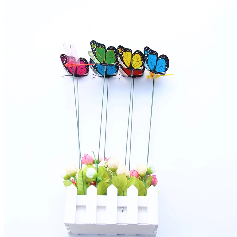 

24Pcs PVC Butterfly Dragonfly Stakes Artificial Garden Patio Yard Decorations Outdoor Indoor Plant Accessories