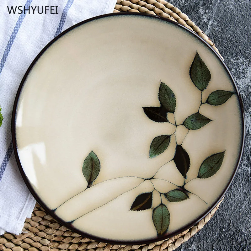 1Pcs Creative Painted Kiln Glazed Leaf Ceramic Plate Tableware Western Steak Salad Dessert Cake Sushi Storage Decoration Plate