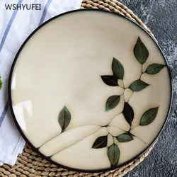 1Pcs Creative Painted Kiln Glazed Leaf Ceramic Plate Tableware Western Steak Salad Dessert Cake Sushi Storage Decoration Plate