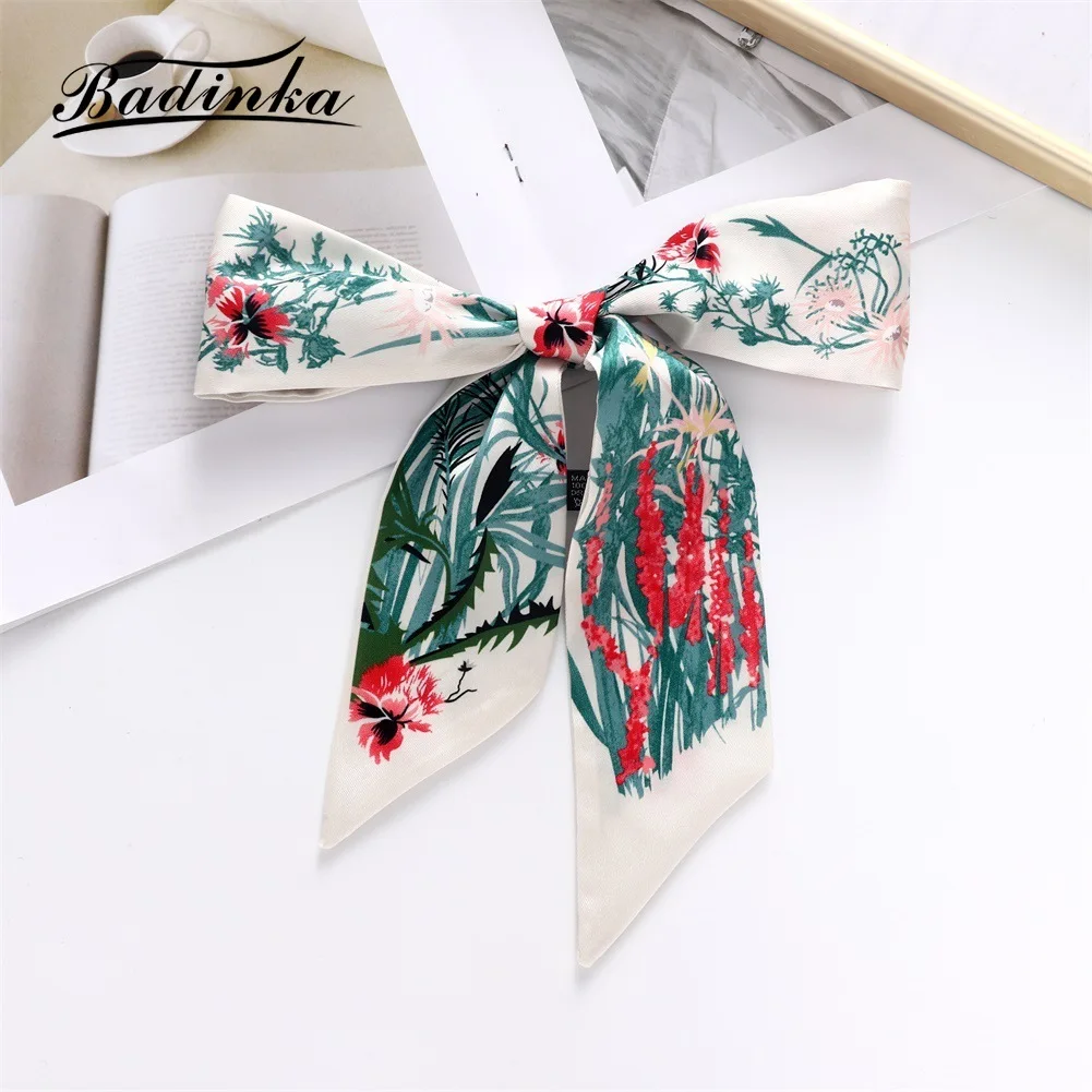 2022 New Designer Long Skinny Bag Handle Ribbon Scarf Women Luxury Elegant Narrow Silk Petite Hair Tie Scarfs for Ladies Fulares