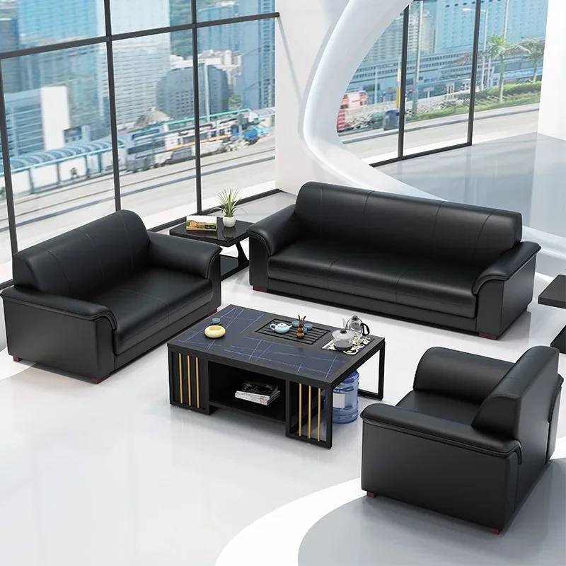 

Office sofa modern simple business coffee table combination reception office sofa leather three people