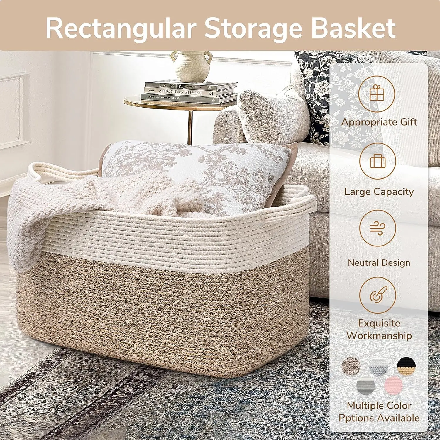 Woven Storage Baskets for Organizing, Soft Rope Storage Basket, Cube Baskets for Shehelves, Laundry Hampers view 2