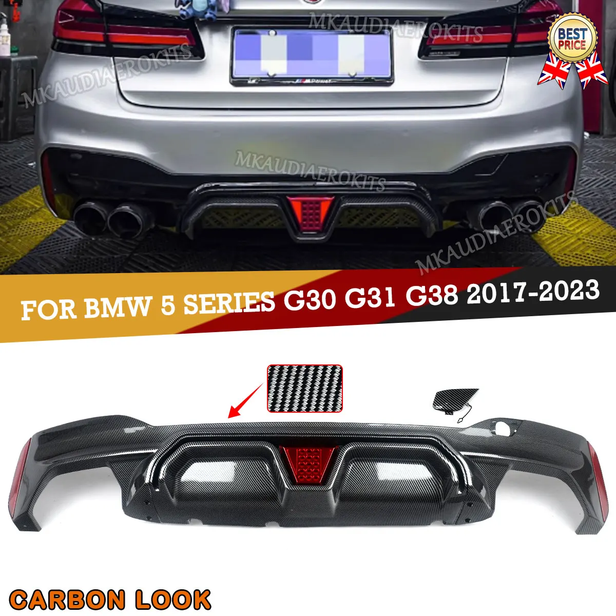 Achterbumper diffuser lip CS-stijl achterdiffuser voor BMW 5 Serie G30 G31 520d 530i 540i 2017 2018 2019 2020 2021 2022 2023 - afbeelding 2