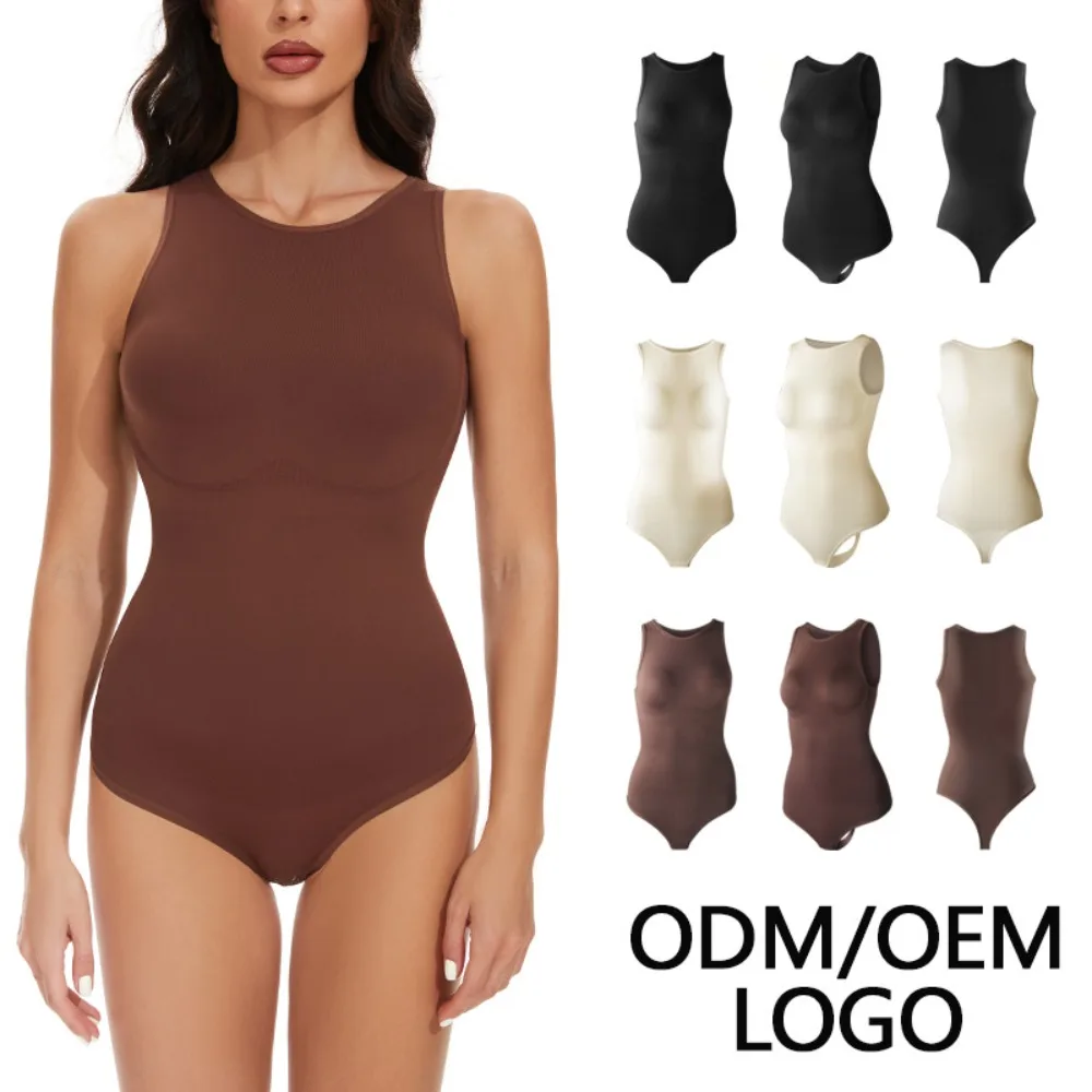 

Женское однотонное боди с круглым вырезом, корректирующее белье - тренажер для талии с контролем живота, утягивающая майка, обтягивающий комбинезон для коррекции фигуры