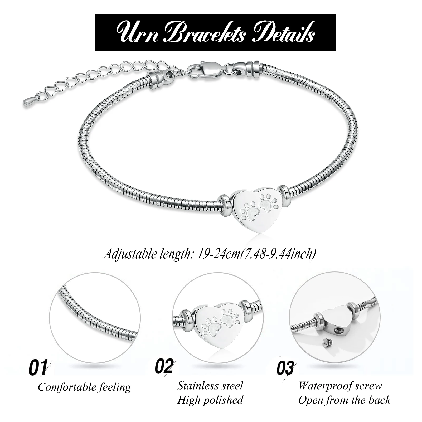 Pet Paw Print Cremation Bracelet Chain for Human Ashes Urn Jewelry Memorial Ashes Chain Bracelet Support Customization