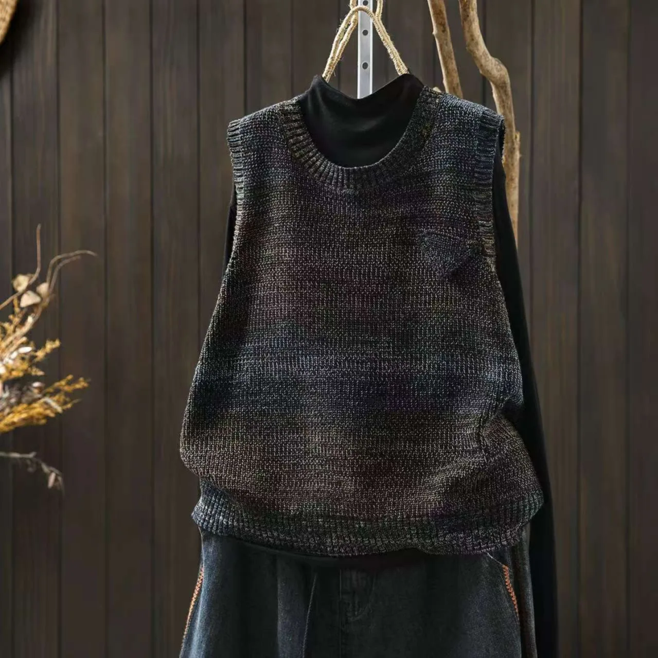 Gilet in maglia pullover senza maniche a righe vintage da donna di alta qualità Gilet senza maniche esterno casual vestibilità ampia da donna