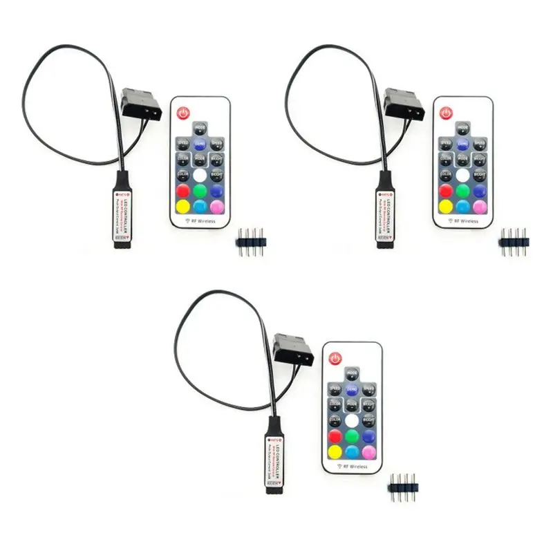3X Computer Fan Lighting Effect Controller,5V 3-Pin/12V 4-Pin RGB Equipment Wire Control/Remote Controller With On/Off-AT36