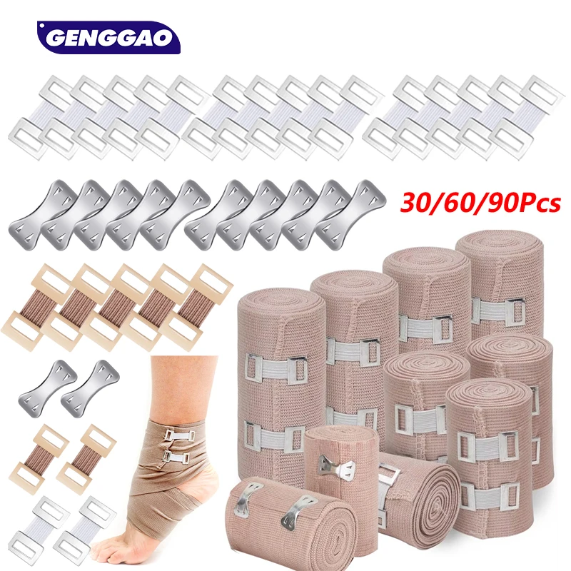 30/60/90Pcs/Set Elastic Bandage Clips Bandage Wrap Clips Stretch Metal Clips with Replaceable Wrap Clips,for Various Types Banda