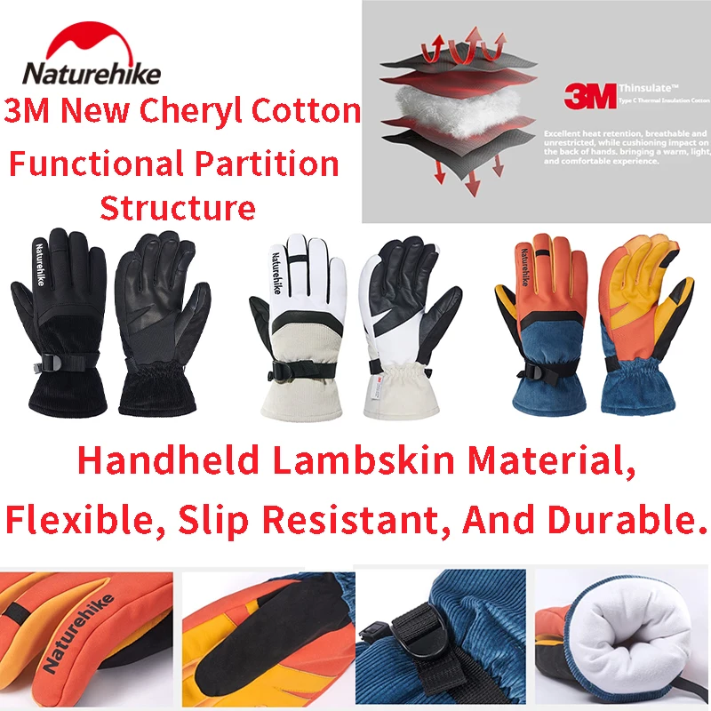 

Naturehike Sheepskin Skiing Warm Gloves 3M New Snowy Cotton Lock Temperature Heat Storage Strong Warmth Flexibility Anti Slip We