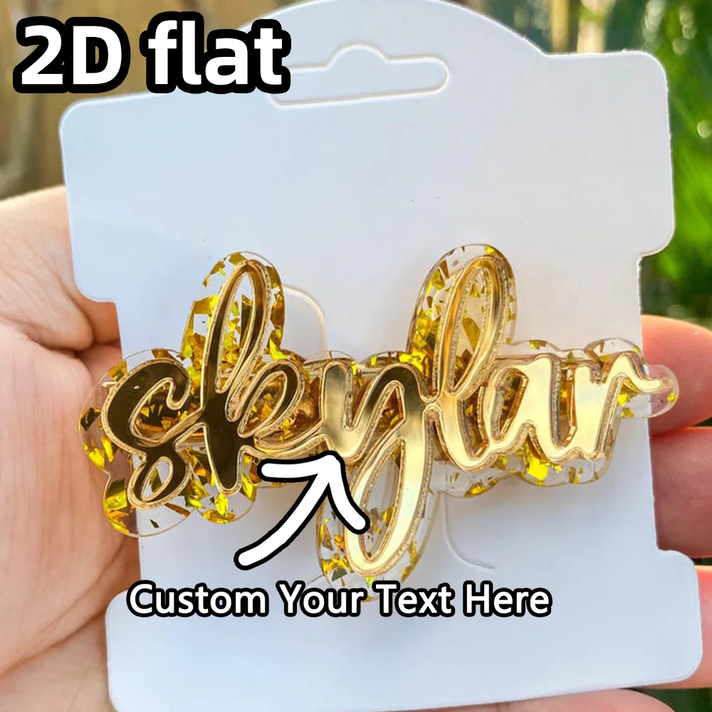 Pince à cheveux personnalisée en feuille d'or, 1 pièce, nom gravé au Laser PMMA personnalisé, brillant, élégant, cadeaux uniques pour adolescents, usage quotidien