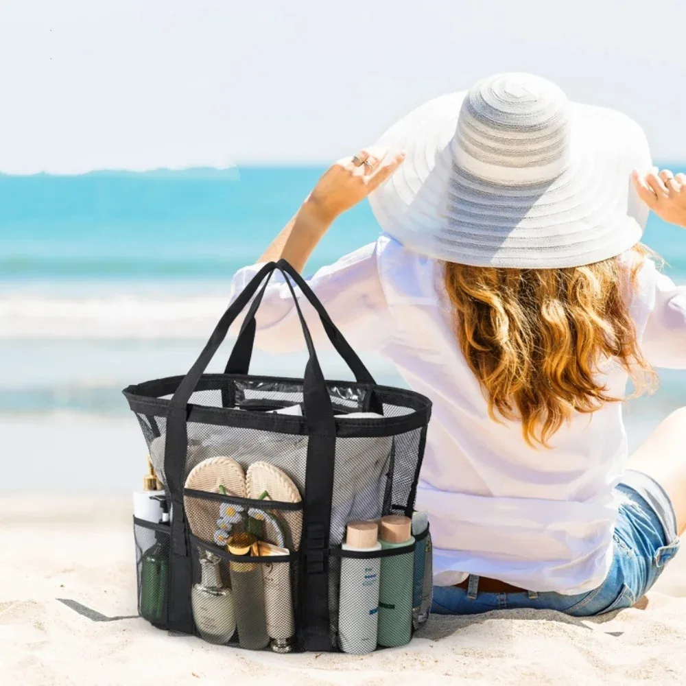 

Large Beach Tote Bag, High-Capacity Mesh Sandbag, Toy Pool Swim Bag, Ideal for Family Travel & Vacation Use