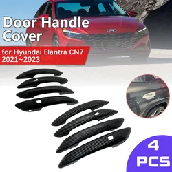 Chrome Door Handle Cover for Hyundai Elantra Avante CN7 i30 2021 2022 2023 Black Carbon Fiber Trim Catch Cap Styling Accessories