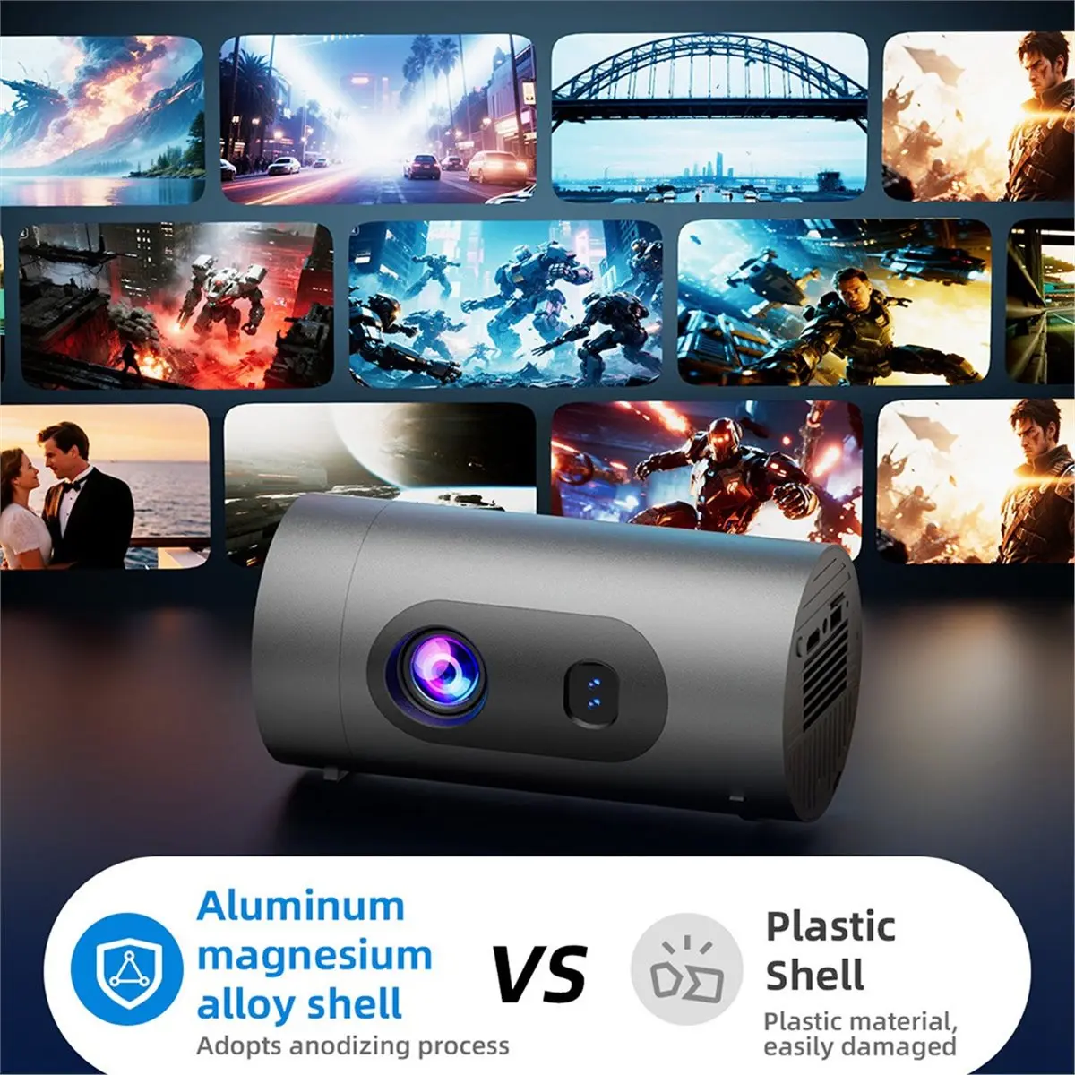 SCLS Q8 Mini Android 13 WIFI 6 4K Aluminum Portable Cinema Home Outdoor Projector Supports Power Bank Charging EU Plug