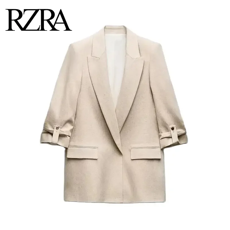 RZRA original women's clothing 2024 autumn and winter new three-color suit linen cuffs rolled edge loose suit jacket