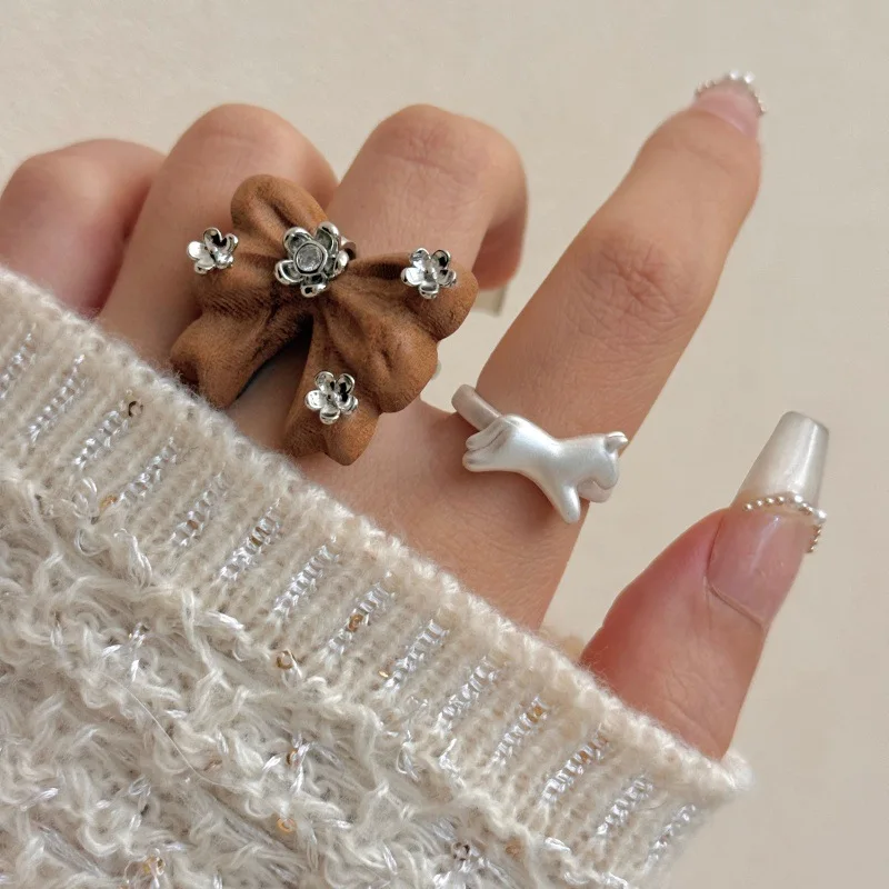 New autumn/winter flocked bow with rhinestones open ring