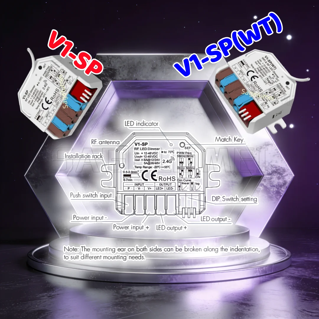 V1-SP(WT) SKYDANCE WiFi & RF Dimming Push LED Controller Tuya Smart APP cloud single channel constant voltage brightness adjust