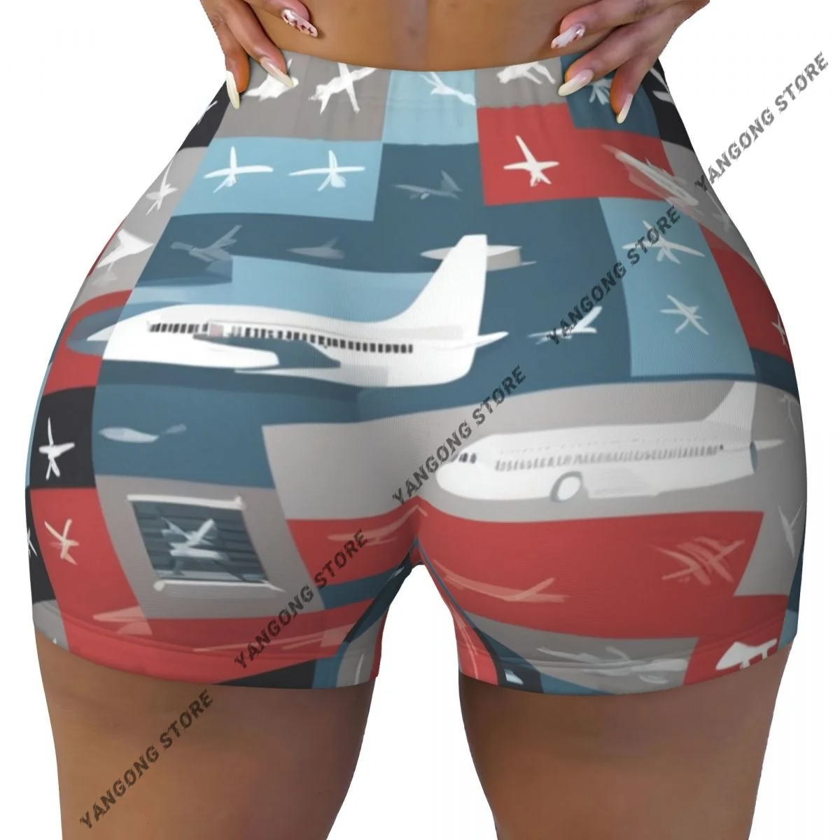 

Женские шорты для йоги с принтом самолетов, с эффектом подтяжки ягодиц, комфортные, для фитнеса и спортзала