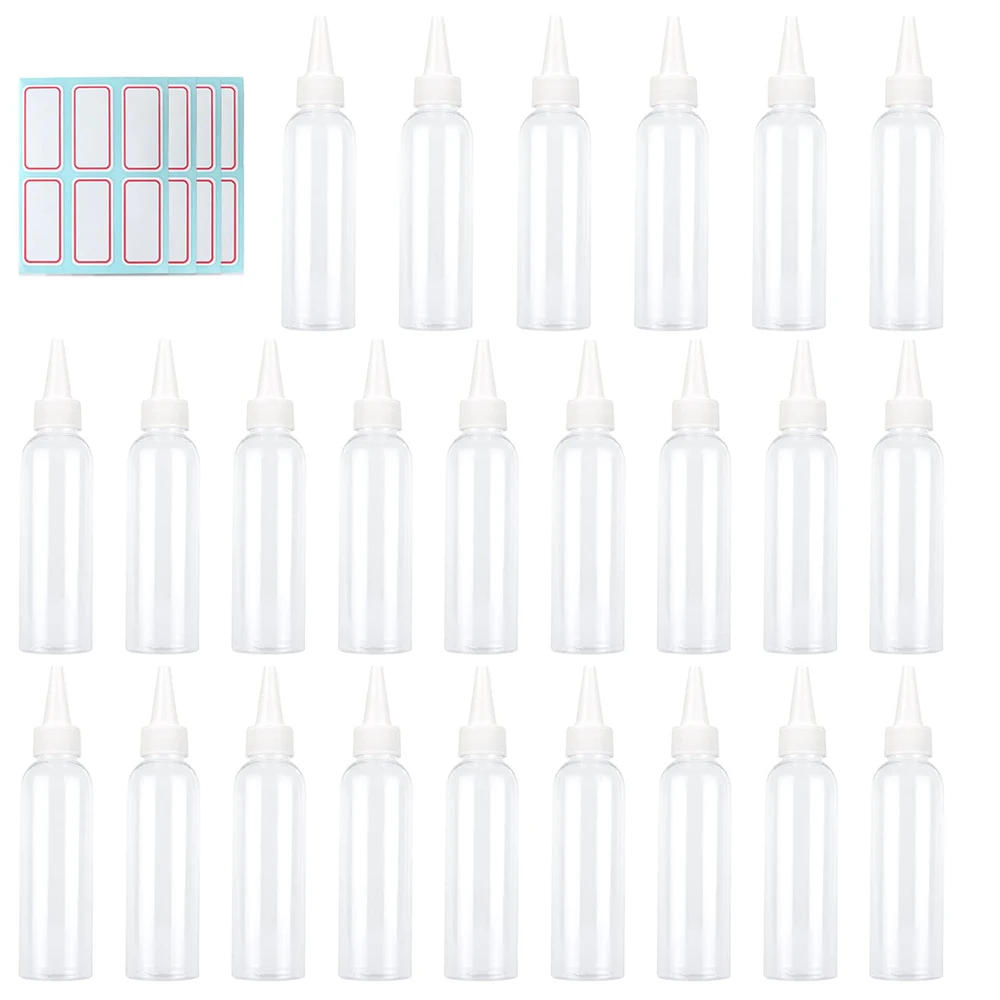 

4oz Clear Plastic Bottles Applicator with Twist Top Cap BPA-Free for Hair Oils and Liquids 24 Pack with 24PCS Labels