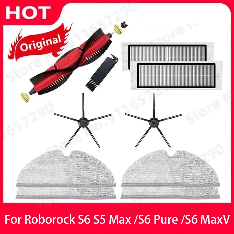 Original Roborock S5 Max / E4 / E5 / S45 Max / S6 MaxV Abnehmbare Hauptbürste Silikon-Seitenbürste Waschbarer Filter Zubehör