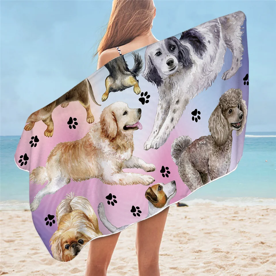 Hippie Pug Bath Towel Bathroom Microfiber Animal Cartoon Dog Beach Towel for Adult Cute Bulldog Blanket 75x150cm Bath Towels