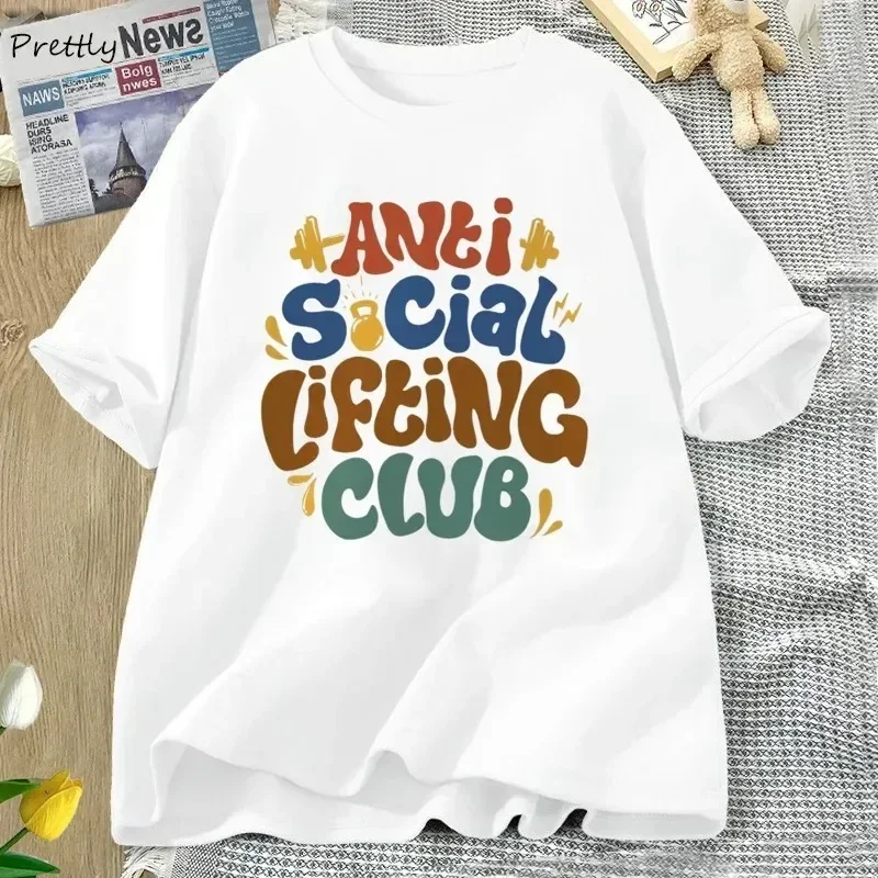 Anti Social Lifting Club Plus Size Retro Tshirt Women Casual Cotton Short Sleeve T-shirt Men Tee T Shirt Odzież Damska Zima