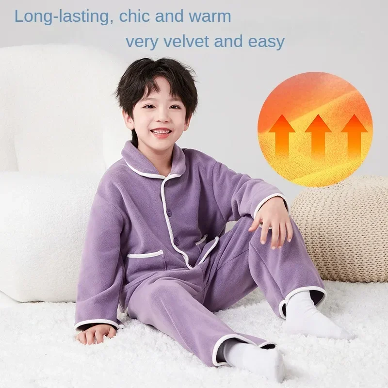 Children Sleepwear Set Autumn Winter Fleece Warm Boys Girls Loungewear Pajamas for Kids 4 To 10 Years Loose Cozy Teenage Pyjamas