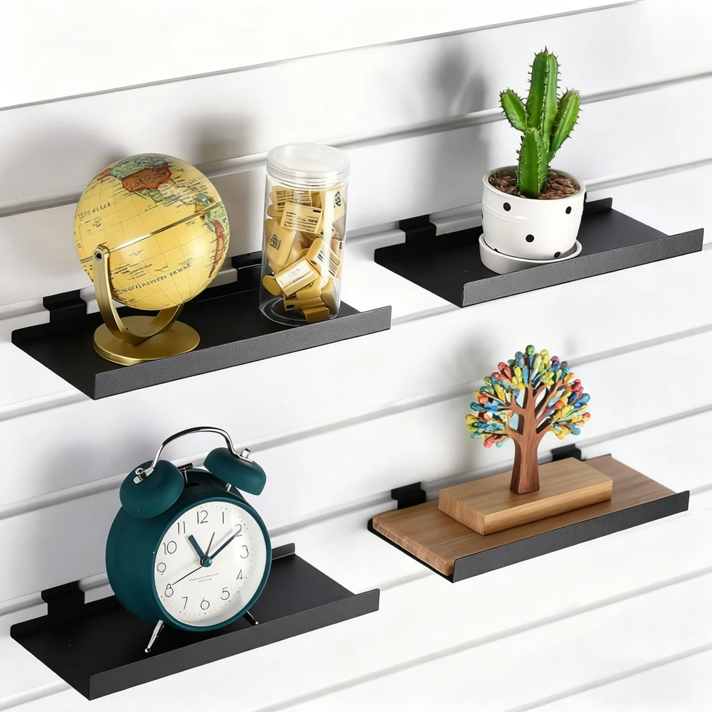 Metal Wall-Mounted Slat Shelf, Iron Storage Rack For Home Or Office Display, 25X12.5X3.5 Cm Space-Saving Organizer, Easy Install