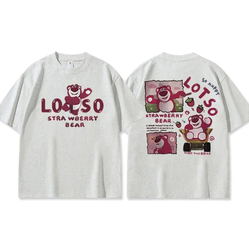 Camiseta Kawaii de Disney Lotso con dibujos animados para hombre y mujer, camisetas informales transpirables con estampado de algodón de manga corta a la moda para parejas, regalos