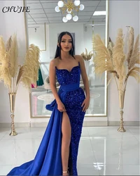 Mermaid Sequins Evening Dresses Ball Gown Sweetheart Sexy Split Satin Prom Gowns Formal Party Robe Vestidos De Gala فساتين سهرة