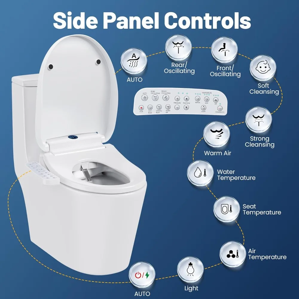 

Electric Smart Bidet Toilet Seat with Warm Water, Dryer, Feminine Wash & Night Light