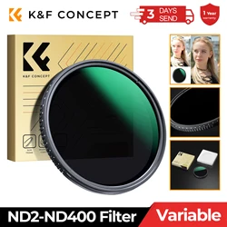 K&F Concept ND2-ND400 Variable Filter 1-9 Stop 24 Layers Nano-coating 49-82mm Optical Glass for Nikon Canon Camera Lenses Filter