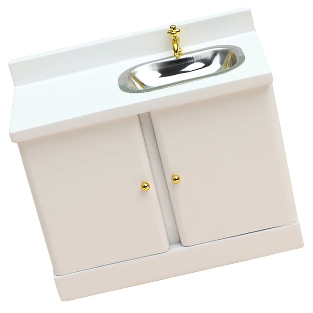 

Tiny Home Furniture Dollhouse Cupboard Miniature Sink Counter Cabinet Toy Room Model Decoration White Micro Scene