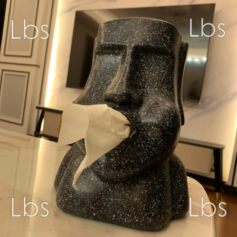 Creative Moai Statue Funny Mouth Tissue Box for Dining Room Living Room Decor