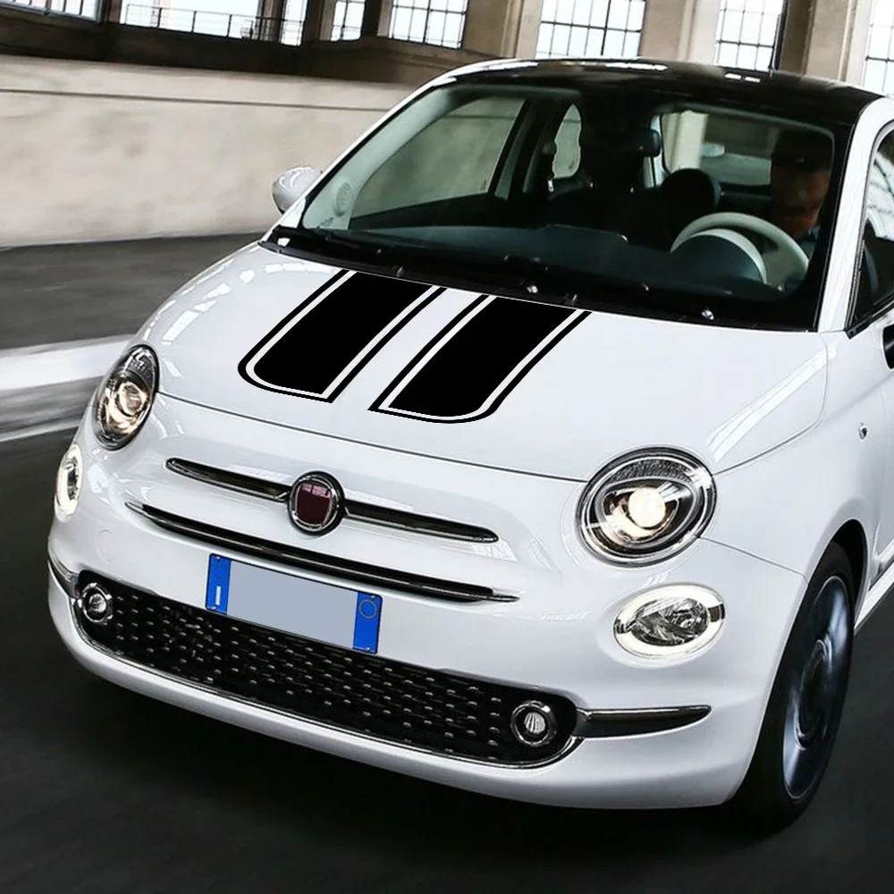 Car Hood Bonnet Stripe Vinyl Decal Engine Cover Decor Graphics Racing Sport Stripes Sticker Waterproof Accessories For Fiat 500