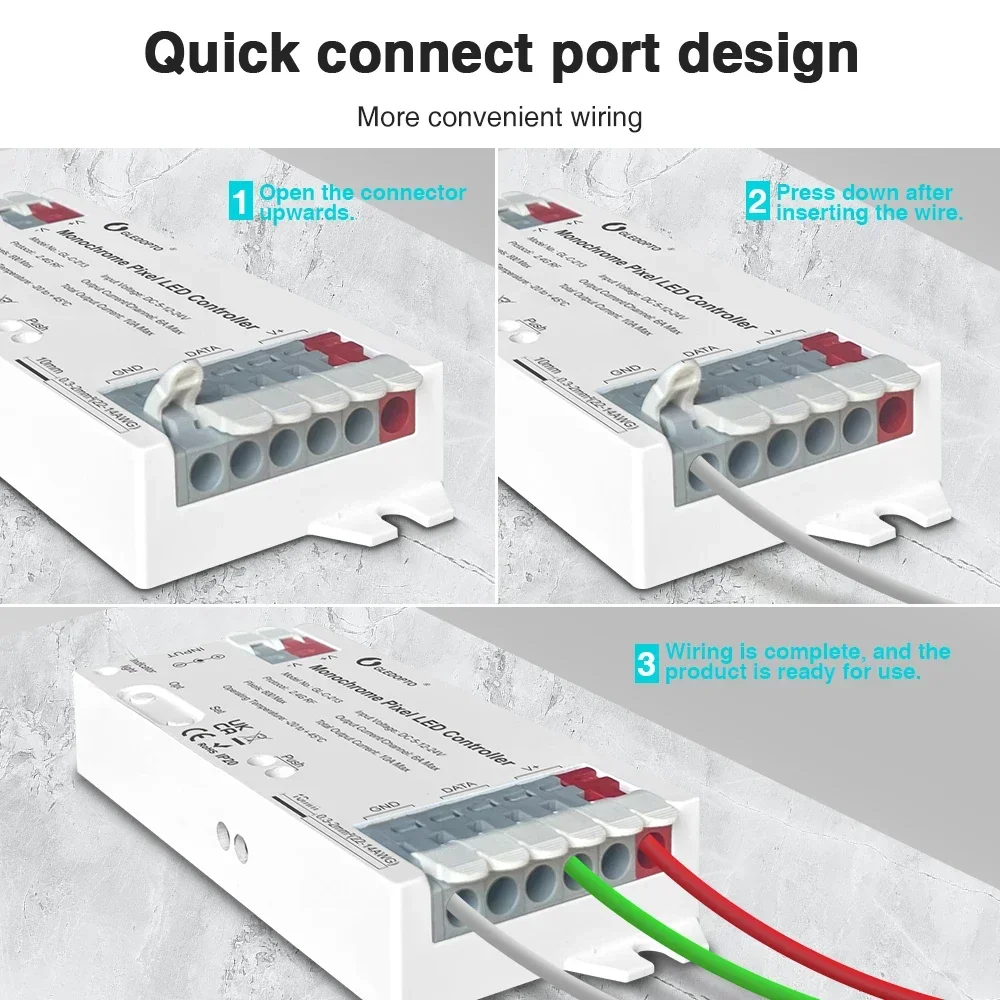 GL-C-213 Single Color Digital Pixel LED Controller 800IC DC5-12V 7 Dynamic Mode Easy Wiring Power On Setting RF Remote Control